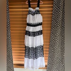 Elegant Black and White Lace Dress